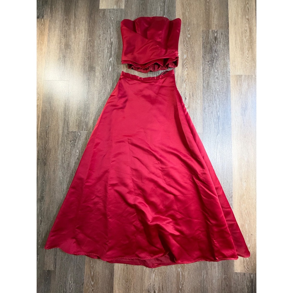 Mori Lee 2 Piece Gown Women 13/14 Red Satin Corset Top & Maxi Skirt Set